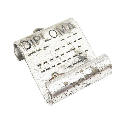 WELLS 925 Sterling Silver  Vintage Graduation Diploma Motif Pendant  PT8562