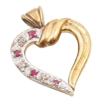 925 Sterling Silver  Vintage Genuine Diamond & Ruby Heart Pendant  PT16675