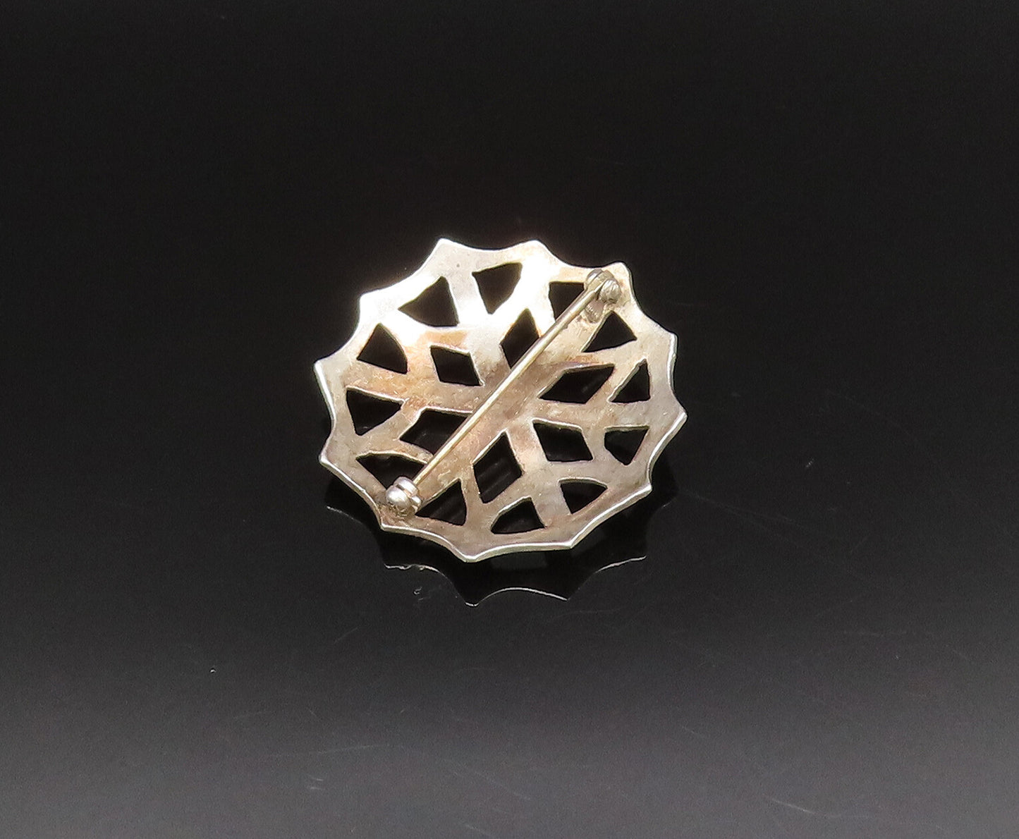 925 Sterling Silver  Vintage Openwork Beaded Web Motif Brooch Pin  BP9827