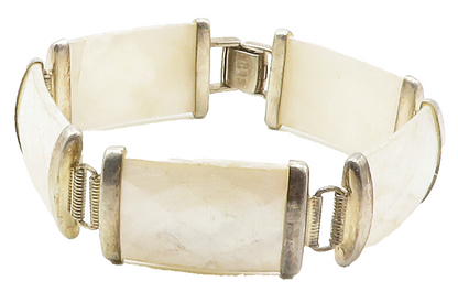 WHEELER 925 Sterling Silver  Vintage Mother Of Pearl Chain Bracelet  BT5736