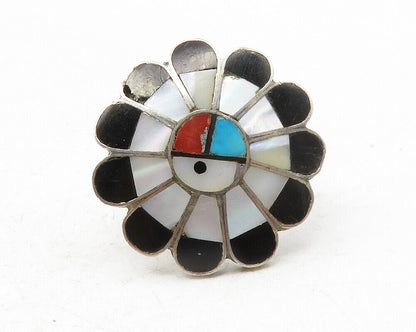 ZUNI 925 Silver  Vintage Mother Of Pearl Floral Cocktail Ring Sz 7  RG12712