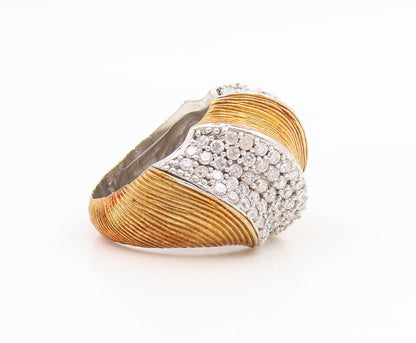 925 Sterling Silver Vintage Ring Two Tone CZ Ribbed Dome Band  Sz 7.5  RG35621