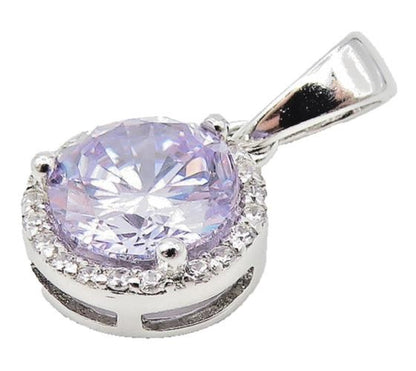 925 Sterling Silver  Purple & White Cubic Zirconia Round Drop Pendant  PT9200