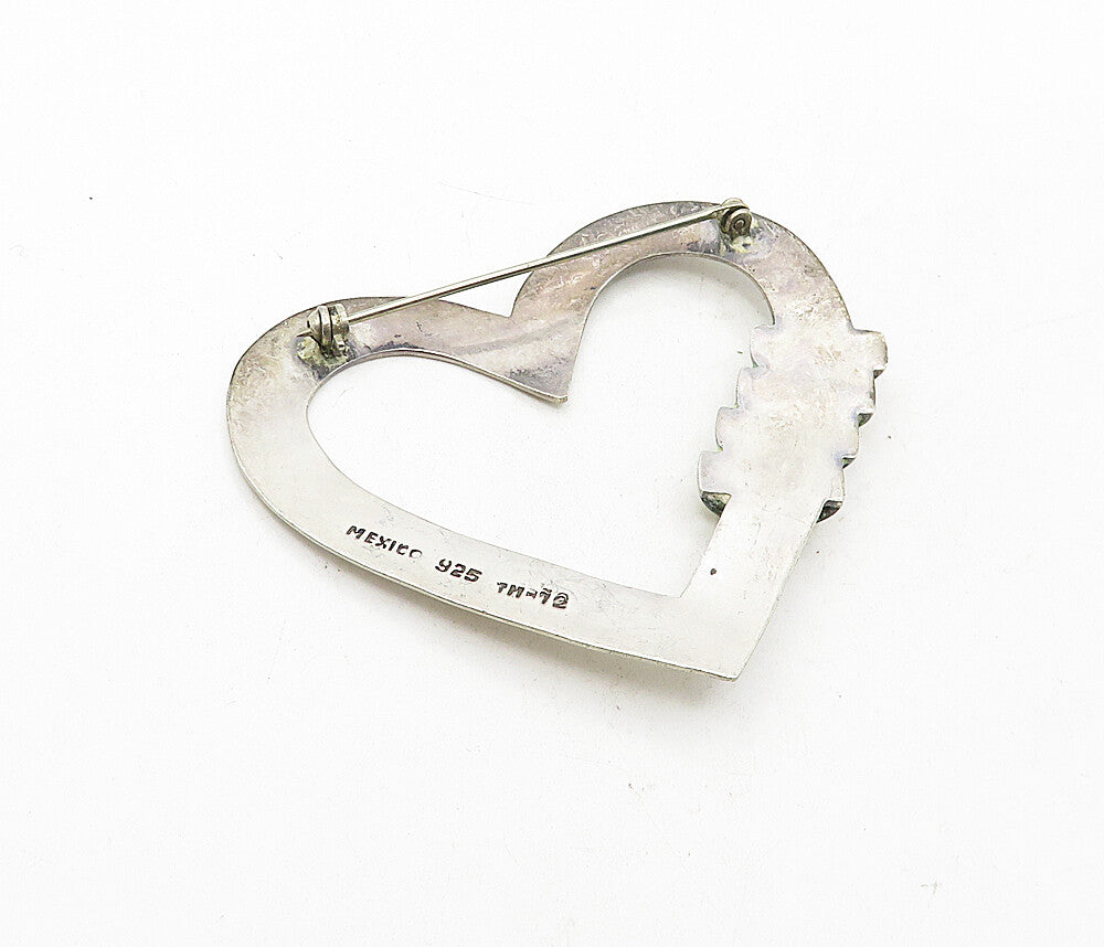 MEXICO 925 Sterling Silver  Vintage 2 Tone Open Love Heart Brooch Pin  BP1471