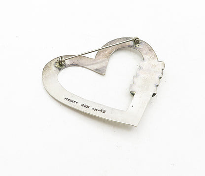 MEXICO 925 Sterling Silver  Vintage 2 Tone Open Love Heart Brooch Pin  BP1471