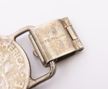 925 Sterling Silver Vintage Bracelet Articulated Liberty Multi Coin Link BT12157