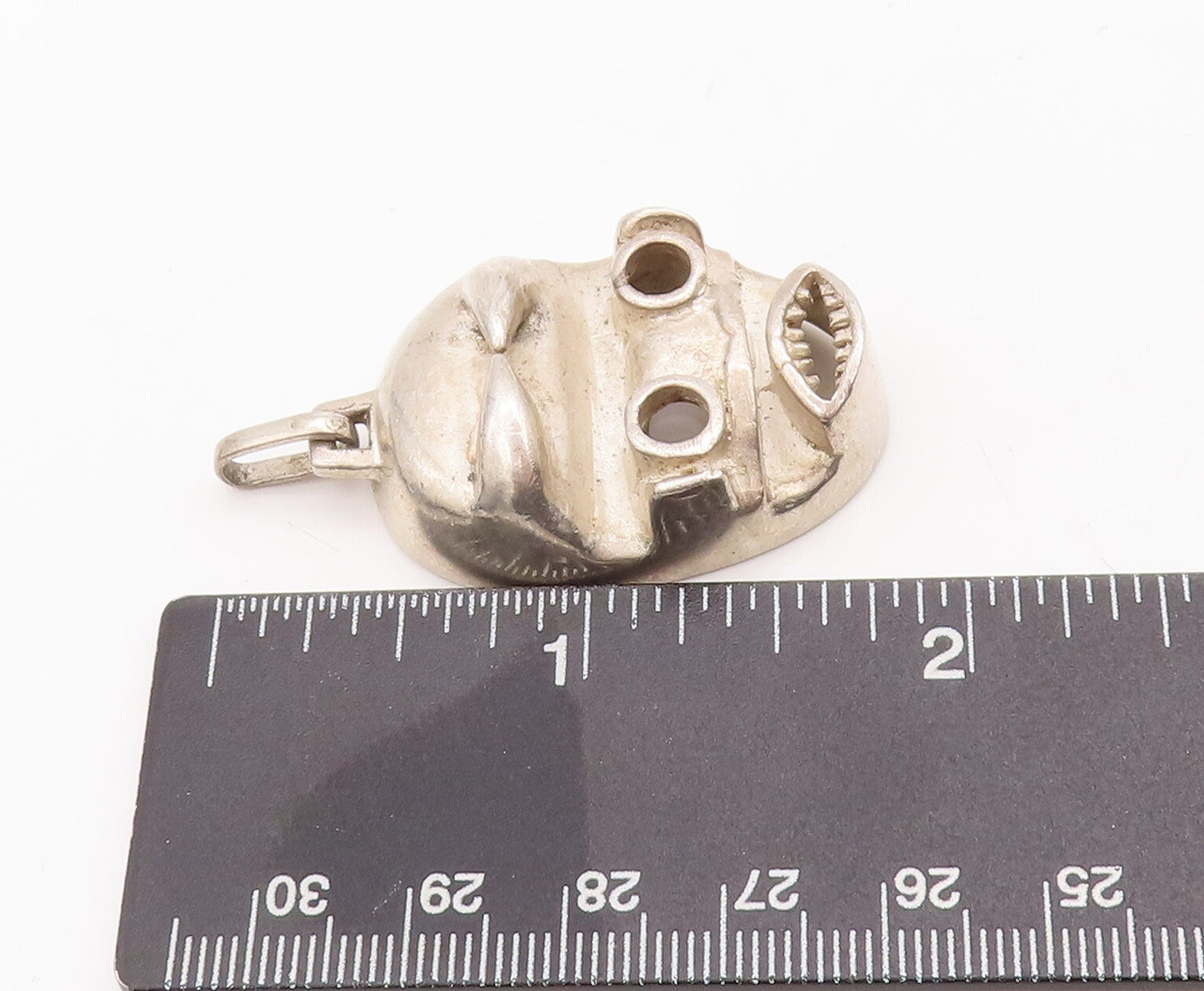 925 Sterling Silver Vintage Pendant Solid Carved Alien Robot Face  PT23134
