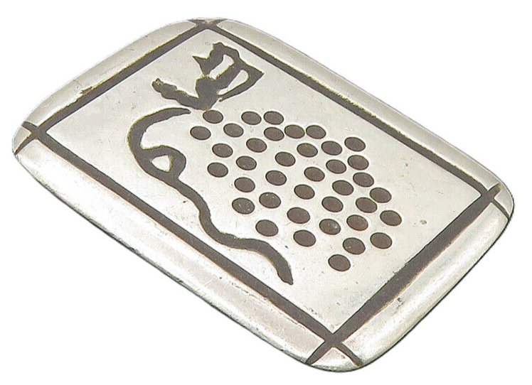 925 Sterling Silver  Vintage Oxidized Etched Design Square Brooch Pin  BP4060