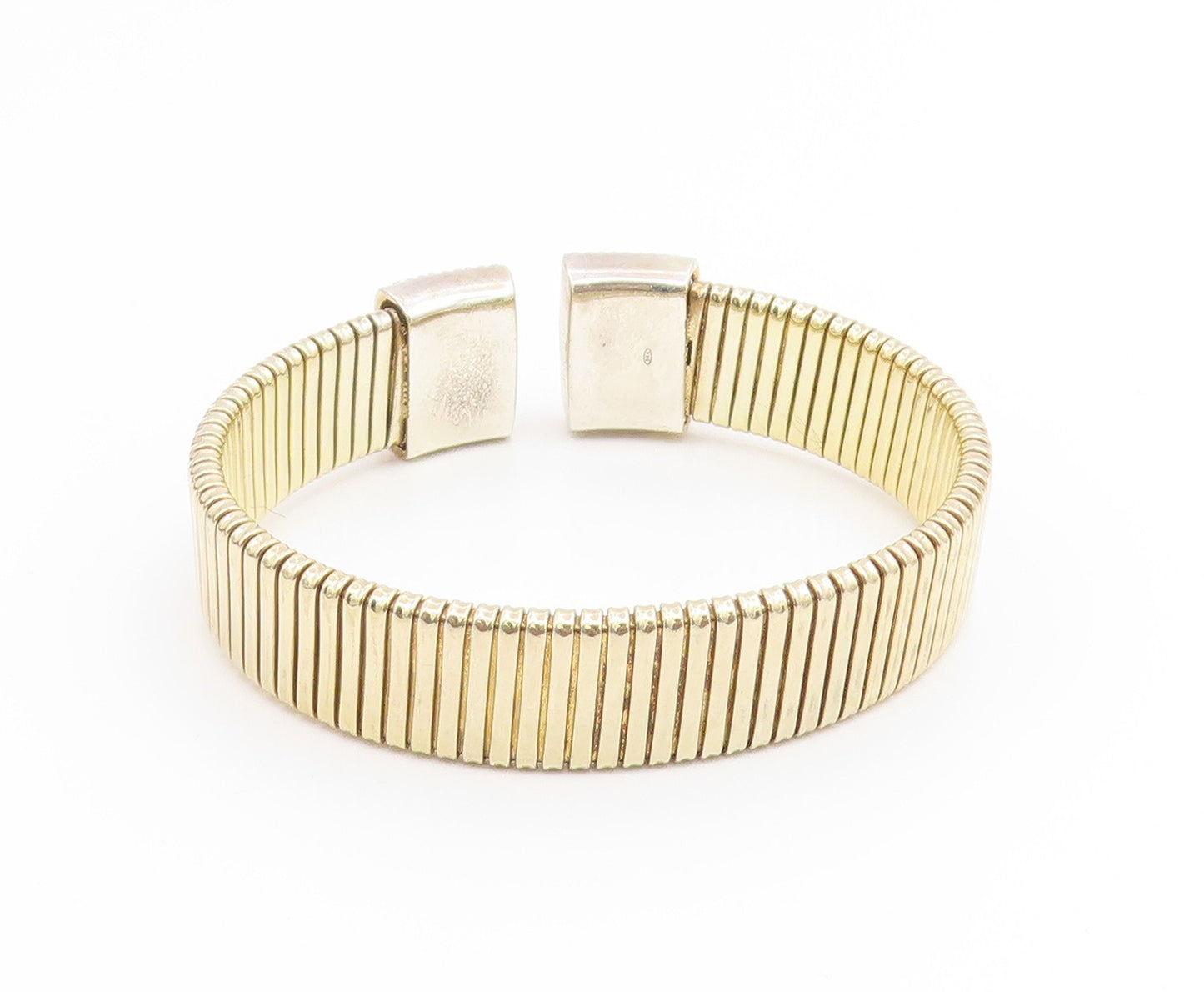 925 Sterling Silver Vintage Bracelet Gold Plated CZ Modernist Wide Cuff  BT11898