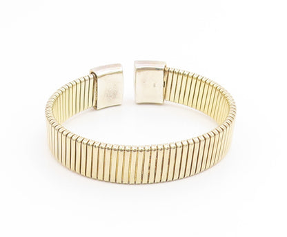 925 Sterling Silver Vintage Bracelet Gold Plated CZ Modernist Wide Cuff  BT11898