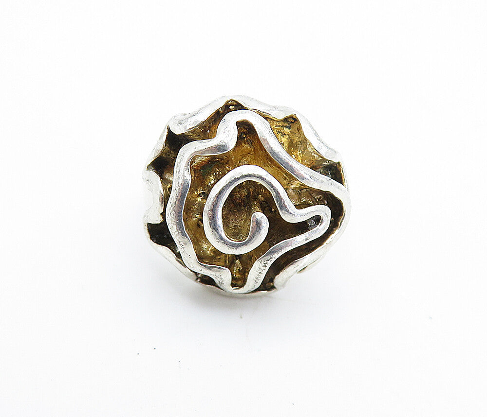 925 Sterling Silver  Vintage Sculpted Floral Motif Statement Ring Sz 7  RG6885