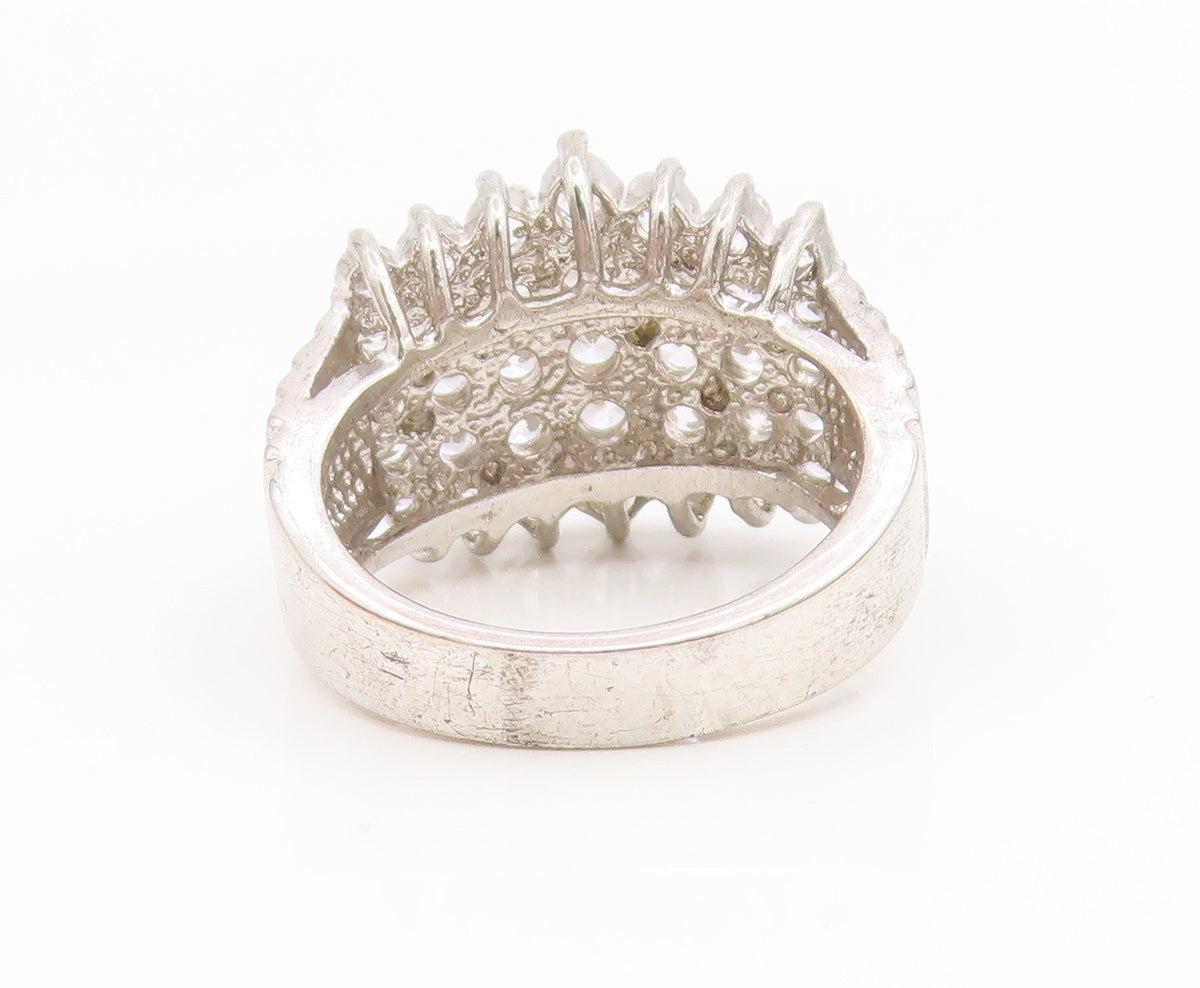 925 Sterling Silver Vintage Ring Sparking CZ Elegant Cluster Band  Sz 6  RG35177