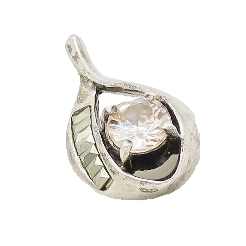 925 Sterling Silver  Vintage Prong Set Topaz & Marcasite Pendant  PT13871