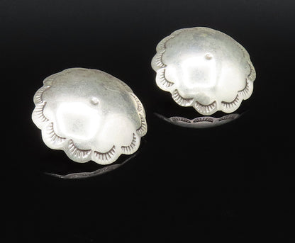 925 Sterling Silver  Vintage Etched Lines Border Dome Earrings  EG12260