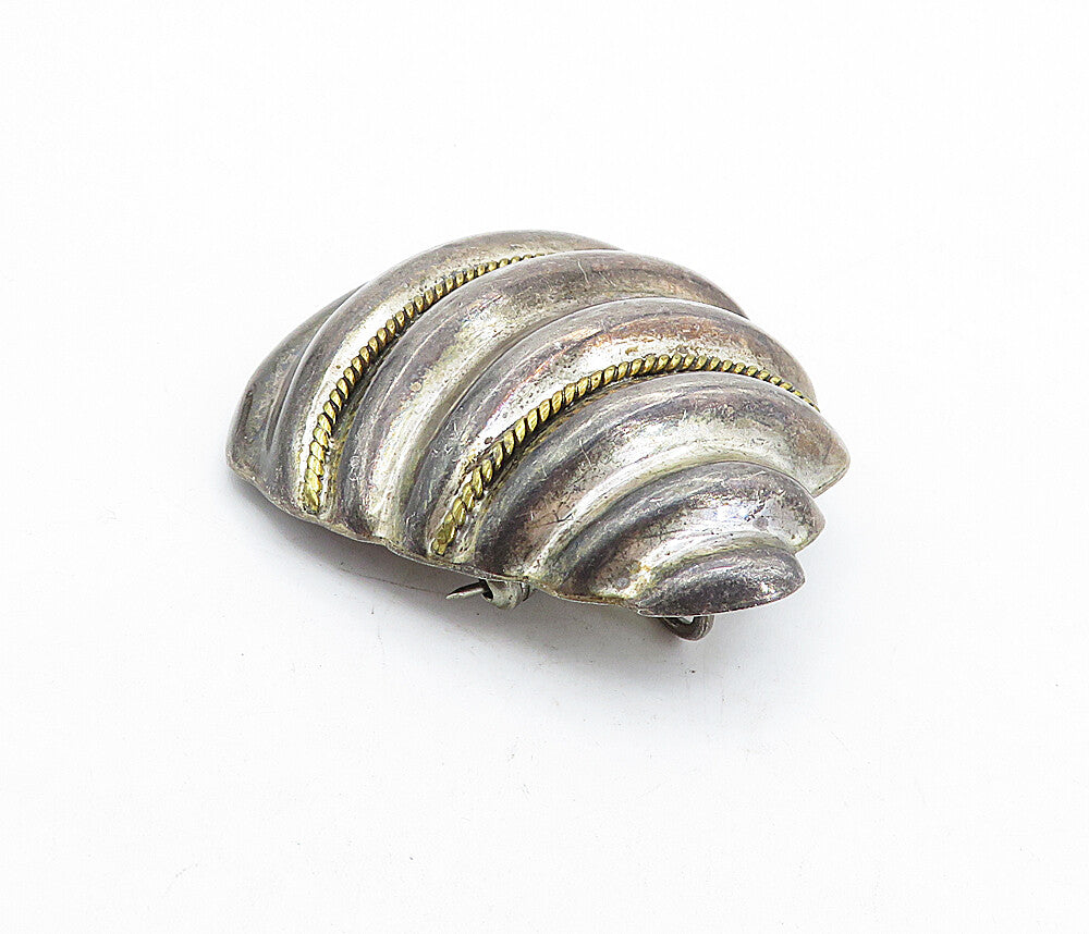 MEXICO 925 Sterling Silver  Vintage 2 Tone Fluted Rope Twist Brooch Pin BP1556