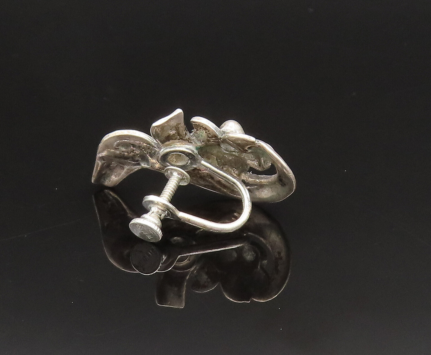 925 Sterling Silver  Vintage Floral Swirl Screw Back Drop Earrings  EG11909