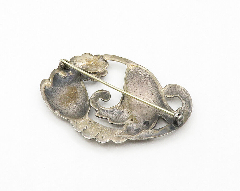 925 Sterling Silver  Vintage Dark Tone Floral Swirl Design Brooch Pin  BP5710