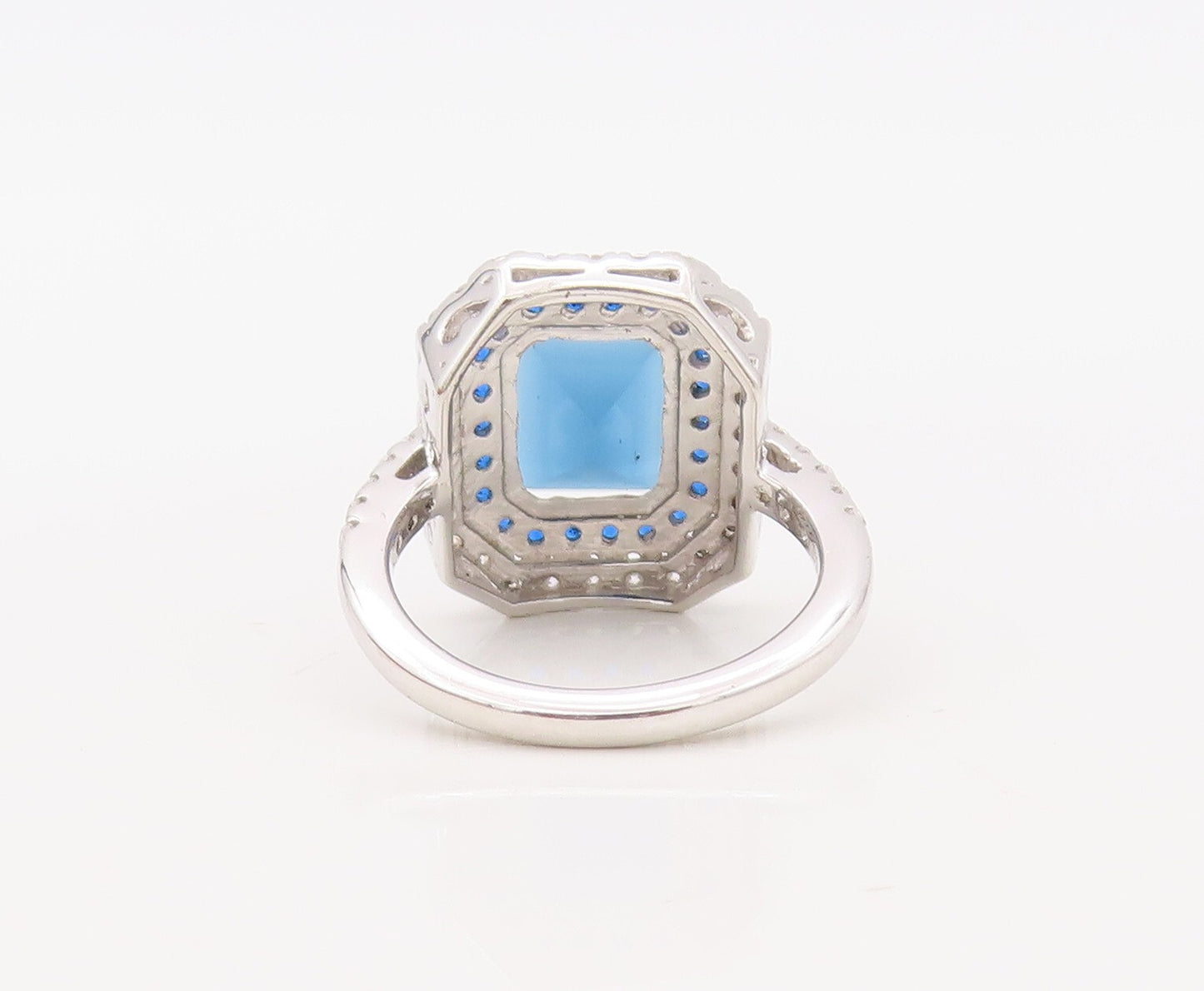 925 Sterling Silver Vintage Ring Designer Rectangle Sapphire & CZ  Sz 7  RG30665