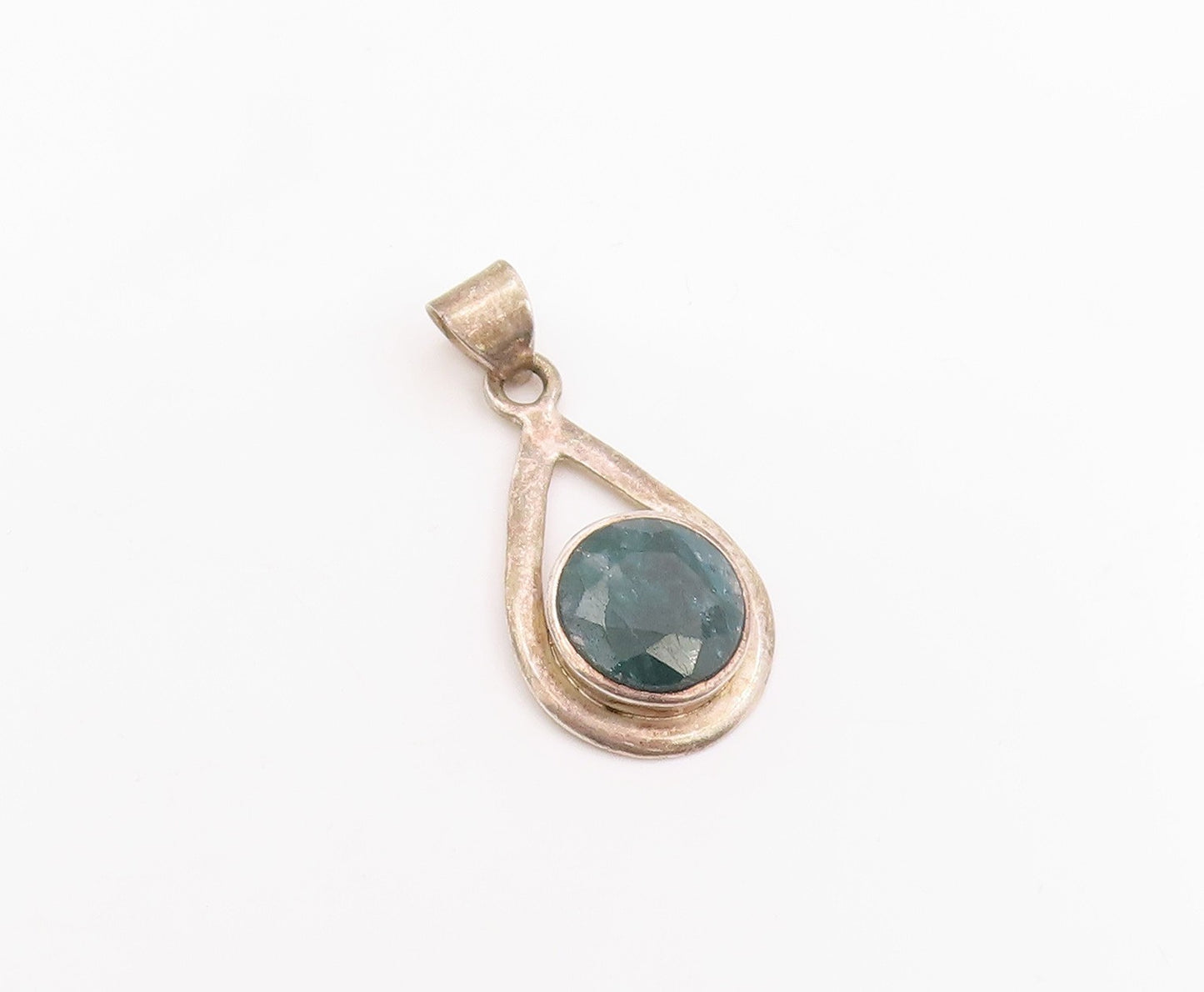 925 Sterling Silver Vintage Pendant Faceted Gemstone Classic Teardrop  PT26104