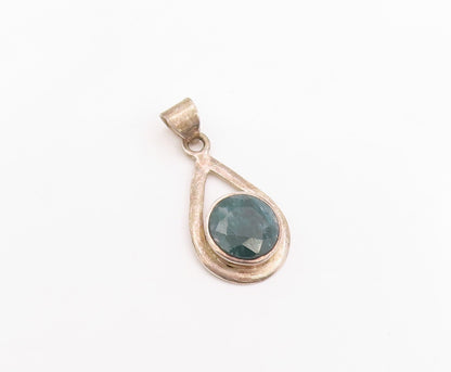 925 Sterling Silver Vintage Pendant Faceted Gemstone Classic Teardrop  PT26104