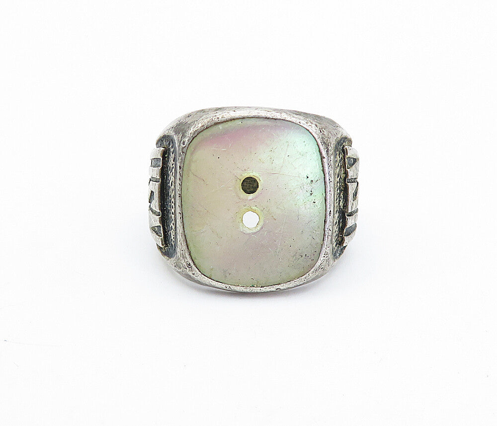 925 Sterling Silver Vintage U.S. Navy Mother Of Pearl Band Ring Sz 9 RG4246