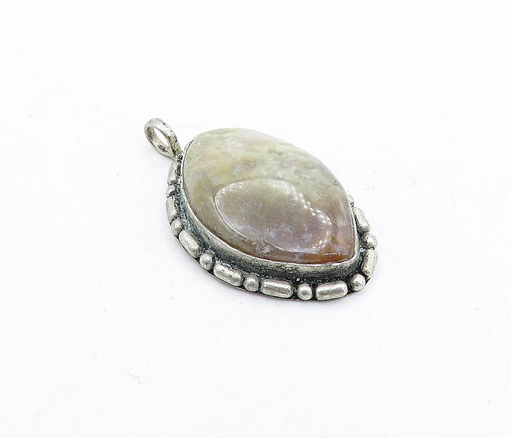 NAVAJO 925 Sterling Silver  Vintage Agate Patterned Border Drop Pendant PT4011