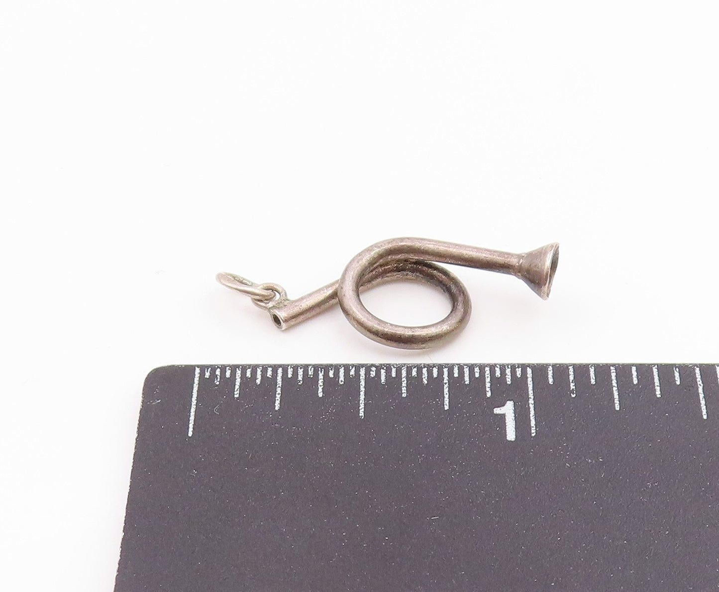 925 Sterling Silver  Vintage Petite Dark Tone Horn Instrument Pendant  PT17812