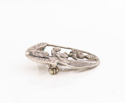 925 Sterling Silver Vintage Brooch Dark Tone Teachers Day Badge Cutout  BP11490