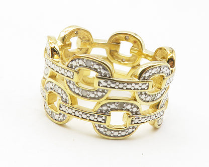 925 Sterling Silver  Genuine Diamonds Gold Plated Band Ring Sz 10  RG11696