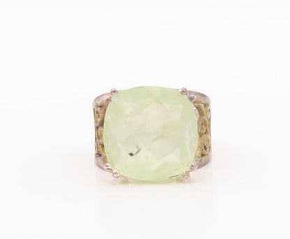 925 Sterling Silver Vintage Ring Swirly Cut Band Green Gemstone  Sz 7.5  RG30441