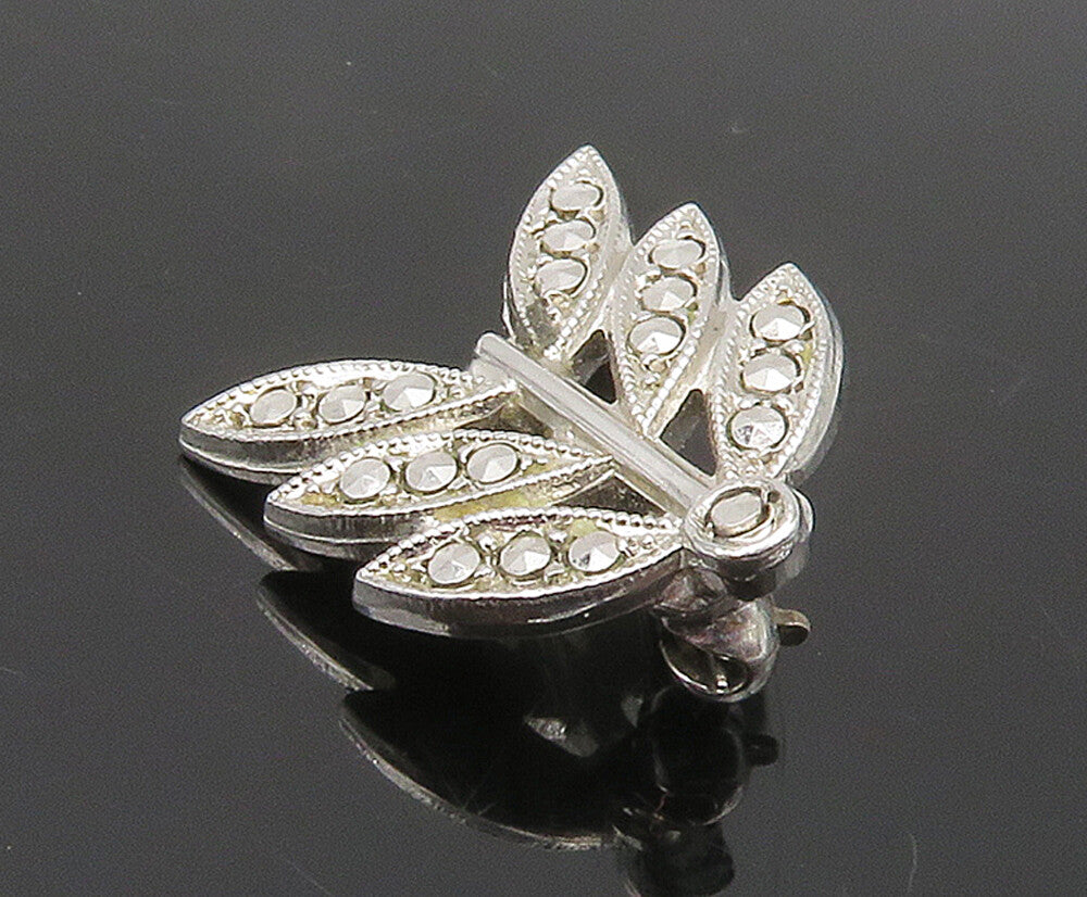 925 Sterling Silver  Vintage Sparkling Petite Floral Leaves Brooch Pin  BP6399