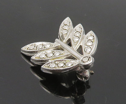 925 Sterling Silver  Vintage Sparkling Petite Floral Leaves Brooch Pin  BP6399