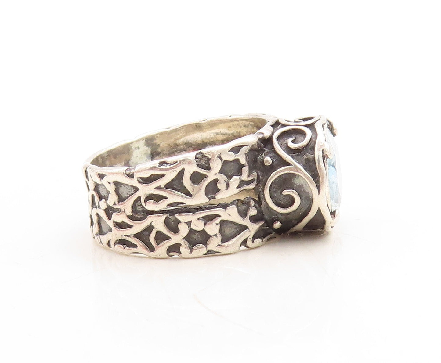 925 Sterling Silver Vintage Ring SHABLOOL ISRAEL Dark Tone Topaz Sz 10.5 RG31610