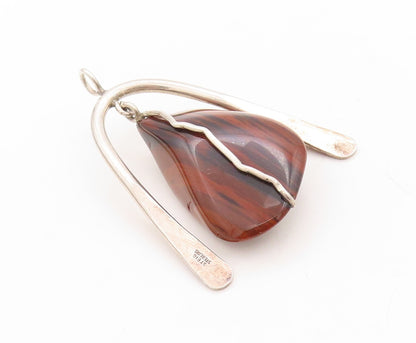 925 Sterling Silver Vintage Pendant STEIG Modernist Brown Gemstone  PT23642