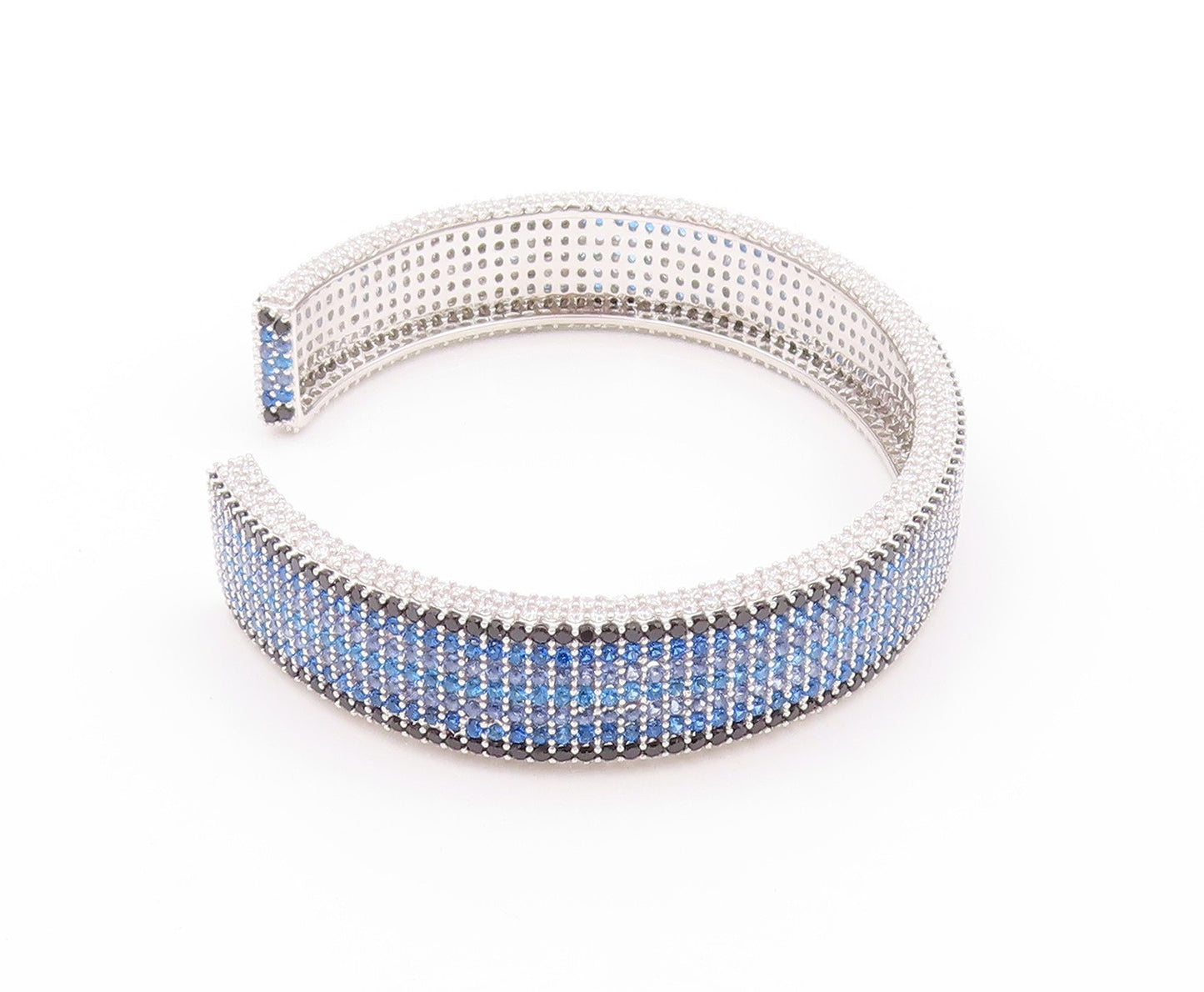 925 Sterling Silver Vintage Bracelet Designer Blue White CZ Spinel Cuff  BT11200