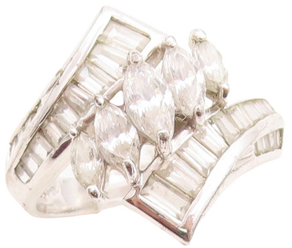 925 Sterling Silver Vintage Ring Marquise & Rectangle Cut CZ  Sz 9  RG31540