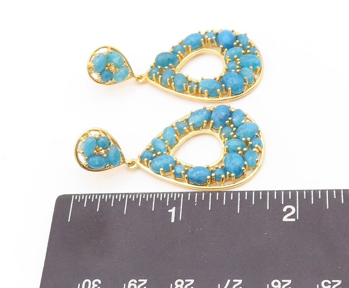 925 Sterling Silver Vintage Earrings Gold Plated Dangling Aquamarine EG13165