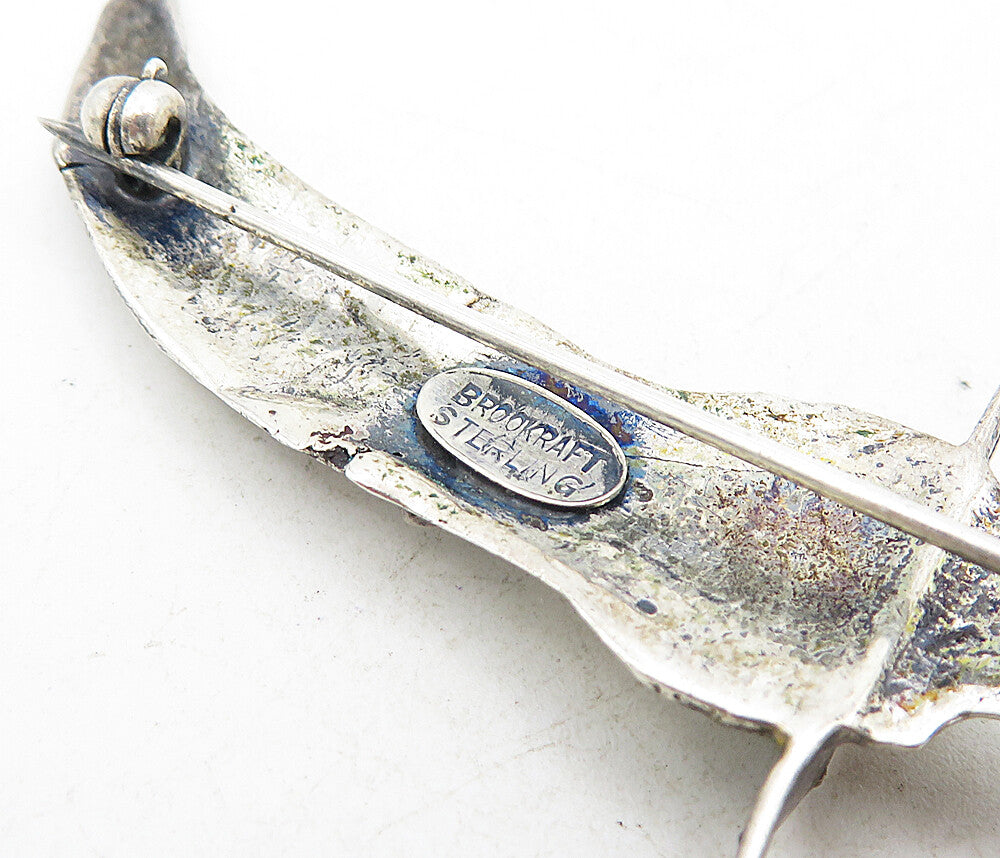 BROOKCRAFT 925 Silver  Vintage Jasper Dagger & Sheath Motif Brooch Pin  BP3058