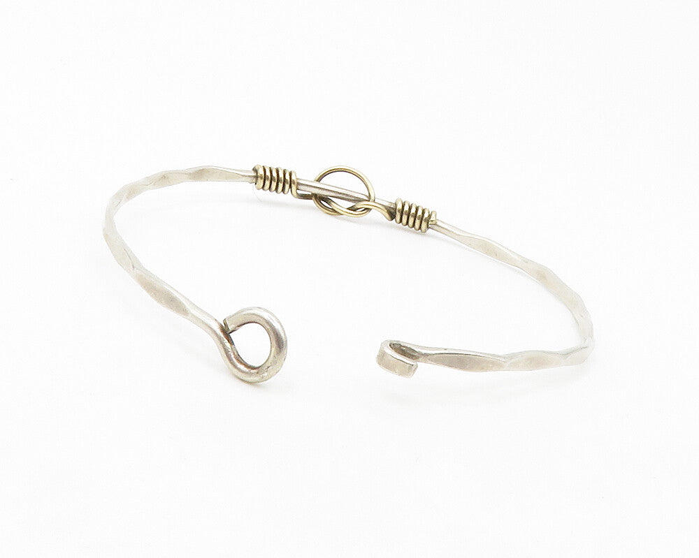 925 Sterling Silver  Vintage Shiny 2 Tone Petite Hook Bangle Bracelet  BT5200