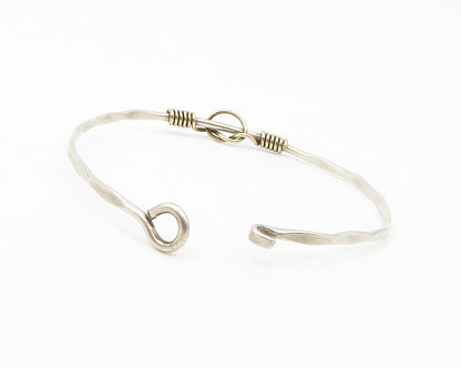 925 Sterling Silver  Vintage Shiny 2 Tone Petite Hook Bangle Bracelet  BT5200