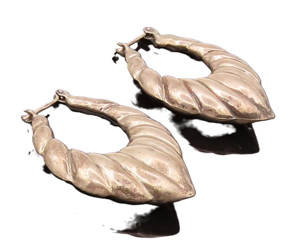 925 Sterling Silver  Vintage Puffed Roped Carved Earrings  EG12459
