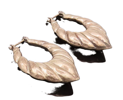 925 Sterling Silver  Vintage Puffed Roped Carved Earrings  EG12459