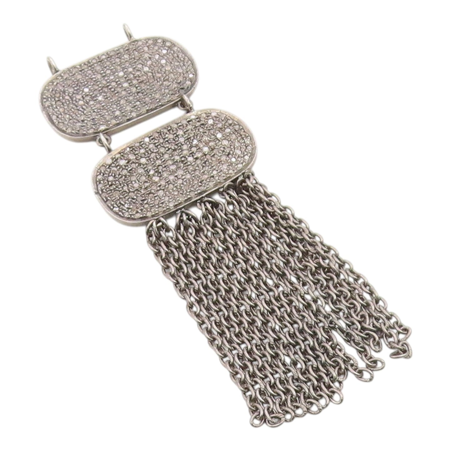 925 Sterling Silver Vintage Pendant Real 1ct Diamonds Chain Tassel  PT26202