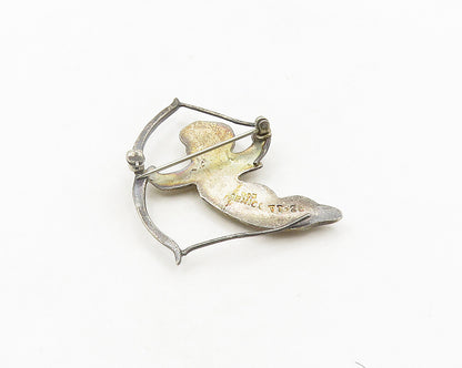 MEXICO 925 Silver  Vintage Shiny Baby Cupid Bow & Arrow Brooch Pin  BP7560