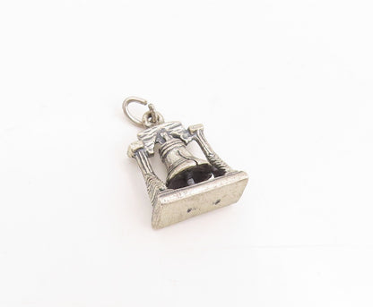 925 Sterling Silver Vintage Pendant Etched Liberty Bell Design Charm  PT25407