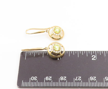 925 Sterling Silver Vintage Earrings Gold Plated Peridot Halo CZ Drop  EG14137