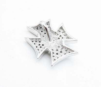 925 Sterling Silver  Sparkling Cubic Zirconia Shiny Cross Pendant  PT3304