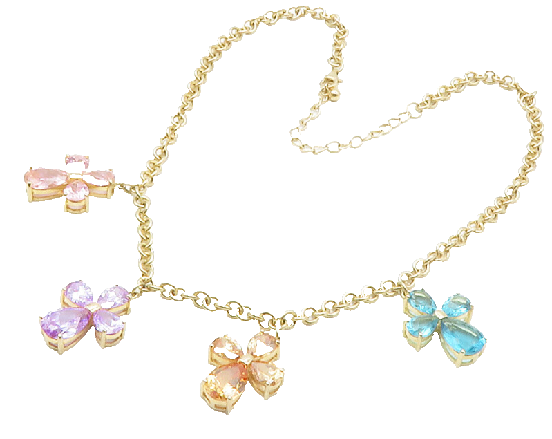 925 Sterling Silver  Cubic Zirconia & Topaz Gold Plated Chain Necklace  NE2355