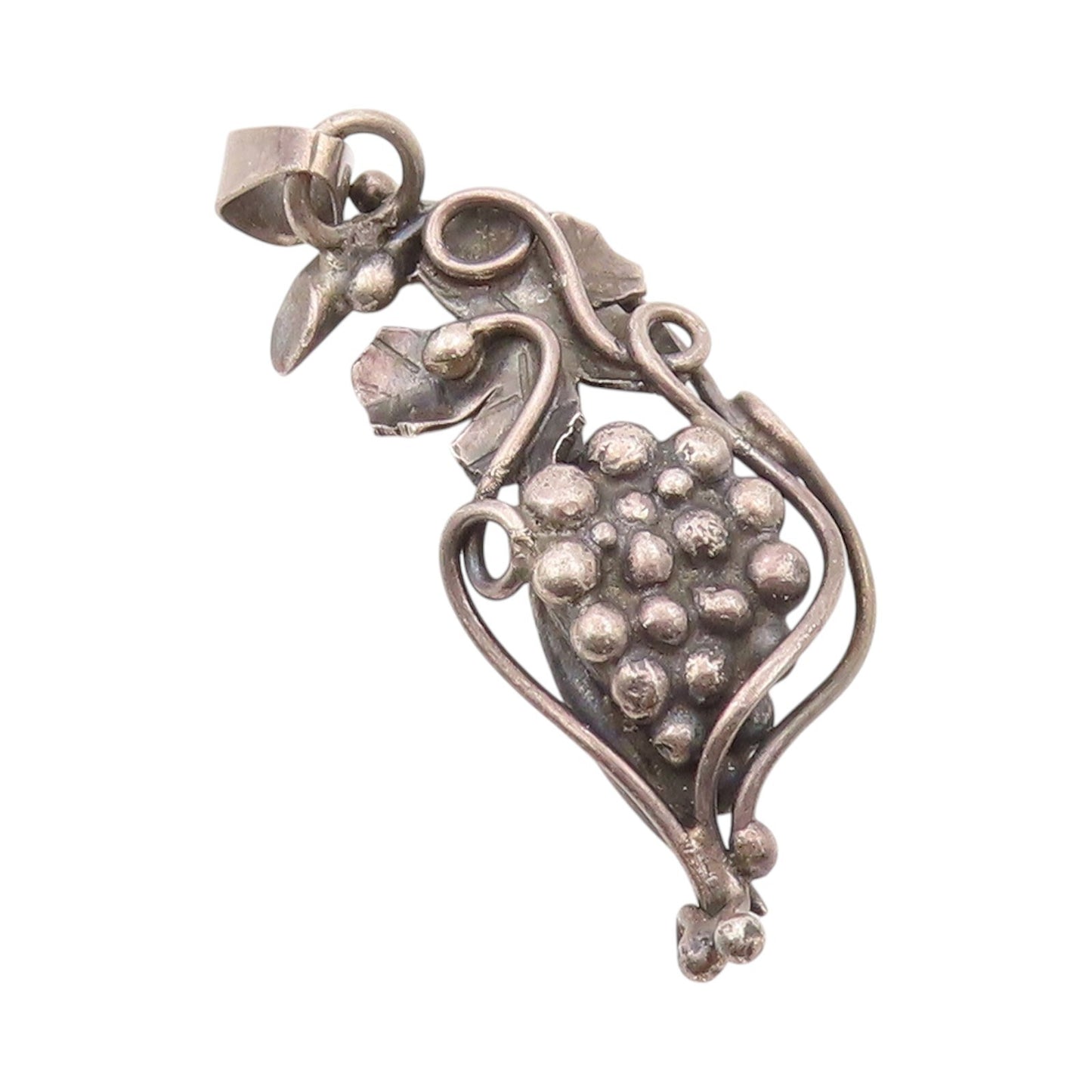 925 Sterling Silver Vintage Pendant Dark Tone Cutout Grape Vine  PT23977