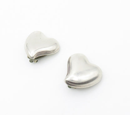 MEXICO 925 Silver  Vintage Smooth Shiny Love Heart Non Pierce Earrings  EG7781